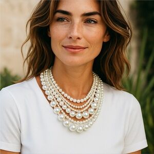 Quality white multi 6 strand pearl necklace! New